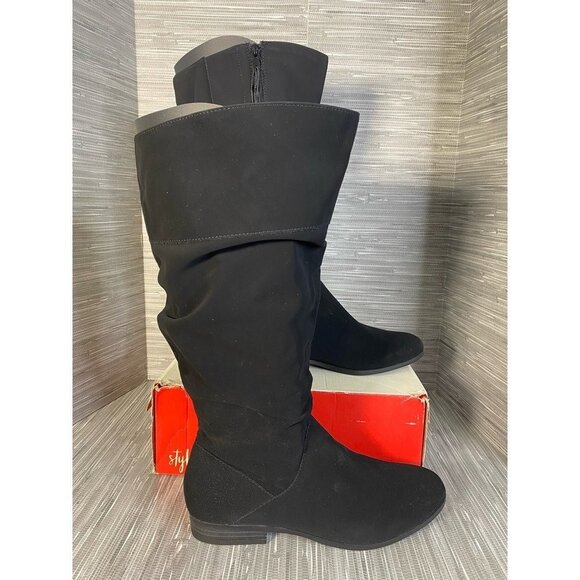 Style & Co Womens Kelimae Slouch Boots Black Mid Calf Low Heel Block Zip 8.5 New - Picture 1 of 11